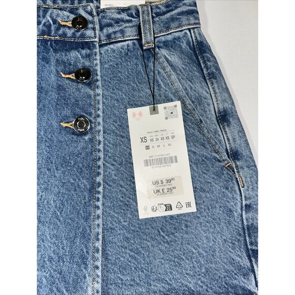 NEW Zara Skort Womens S Small Black Skirt High Rise Denim Dark Wash Button Fly - Picture 2 of 9